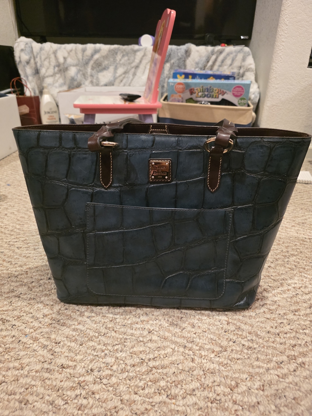Dooney & Bourke Men's Blue Croc-Embossed Tote - Picture 2 of 14